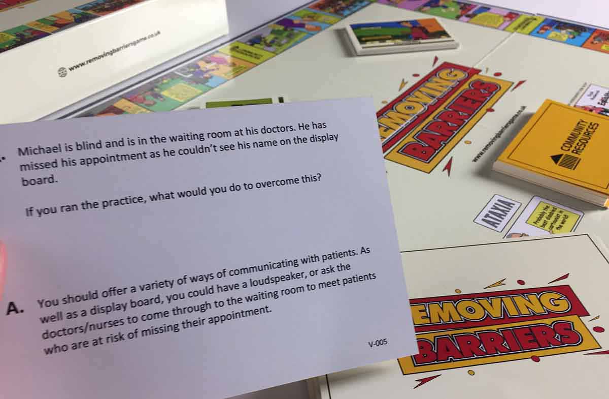 A close up photograph showing one of the question cards from the game.
