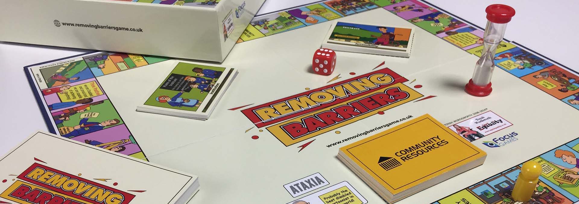 The Removing Barriers Game comes with a board and four different categories of question card.